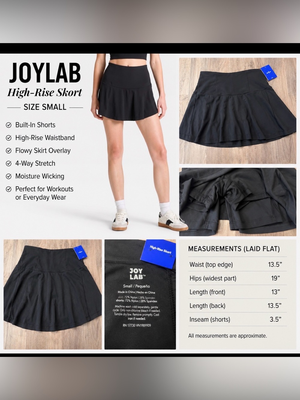 NWT JoyLab High-Rise Skort Black Built-In Shorts Women’s Size Small